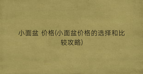 小面盆 价格(小面盆价格的选择和比较攻略)